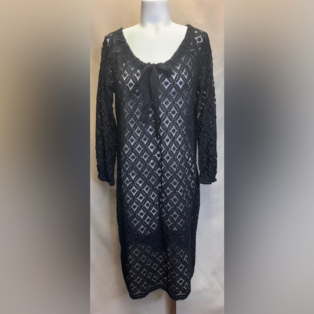Garnet Hill Black Sheer Tie Neck Size 10 Dress